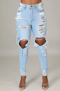 KHS2272 2022 Fashion New Skinny Denim Plus Size Women's Jeans High Waist Women Washed Holes Stretch Ripped Jeans - SAKLIC