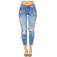 KHS2272 2022 Fashion New Skinny Denim Plus Size Women's Jeans High Waist Women Washed Holes Stretch Ripped Jeans - SAKLIC