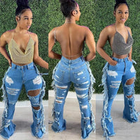 KHS2272 2022 Fashion New Skinny Denim Plus Size Women's Jeans High Waist Women Washed Holes Stretch Ripped Jeans - SAKLIC