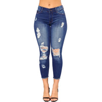 KHS2272 2022 Fashion New Skinny Denim Plus Size Women's Jeans High Waist Women Washed Holes Stretch Ripped Jeans - SAKLIC