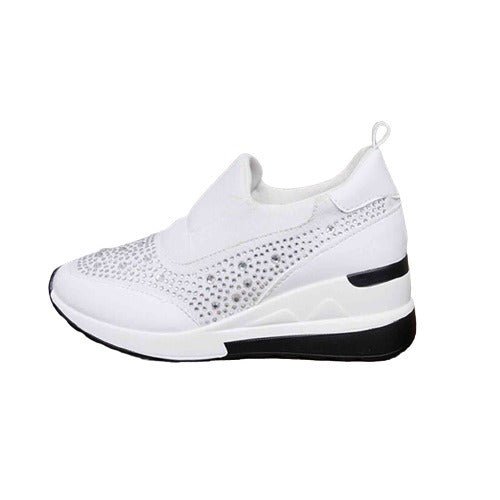 Large slope heel shoes for women in spring, new rhinestone inner height increasing shoes, high heels, lazy shoes, casual sports shoes for women - SAKLIC