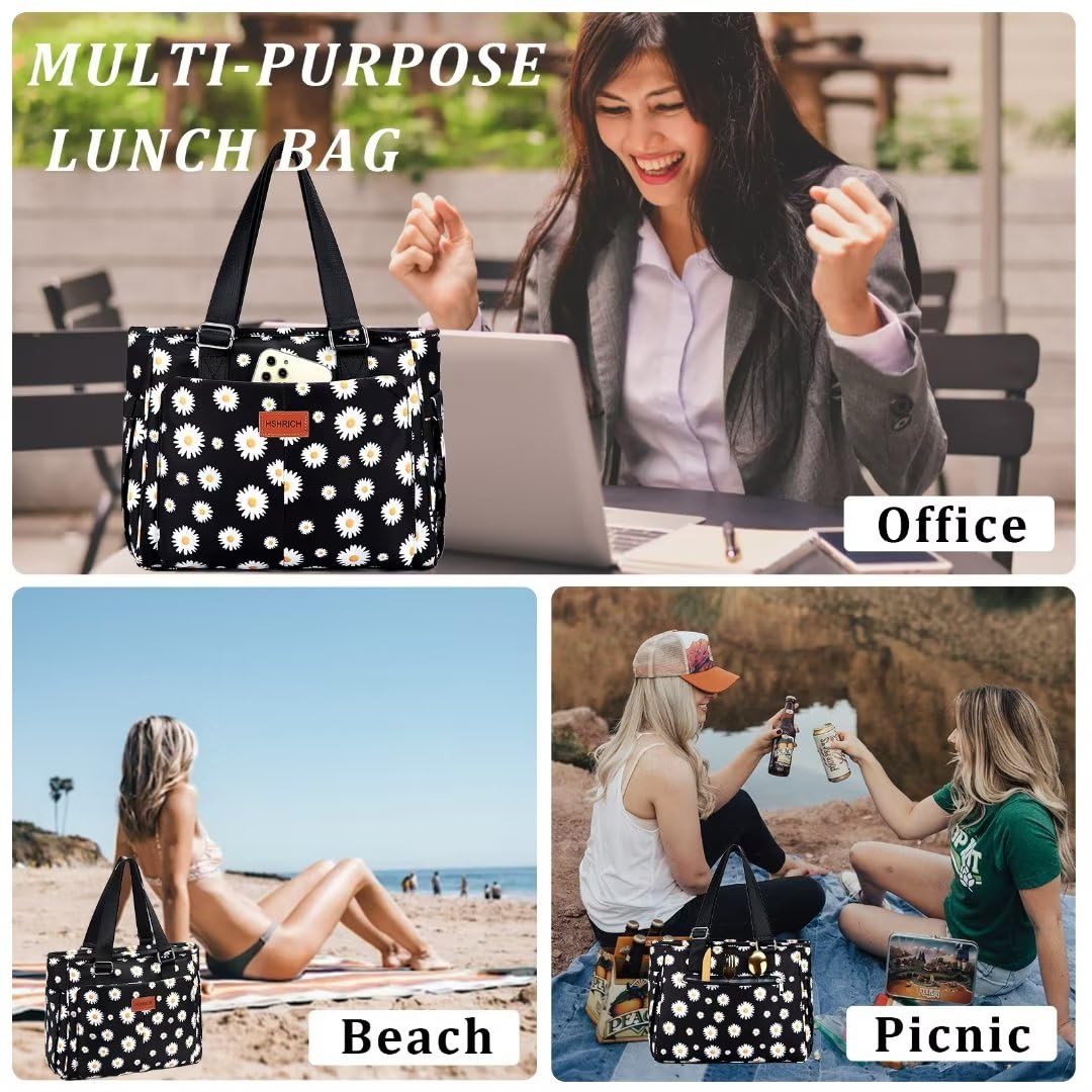 Large Women Lunch Bags for Work Insulated/Insulated Adult Lunch Box for Women/Leakproof Cooler Lunch Tote Bag with Storage Pocket. Reusable Lunch Cooler Purse for Work Picnic Hiking 12L, Floral - SAKLIC