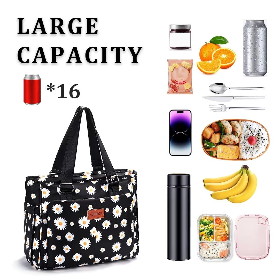 Large Women Lunch Bags for Work Insulated/Insulated Adult Lunch Box for Women/Leakproof Cooler Lunch Tote Bag with Storage Pocket. Reusable Lunch Cooler Purse for Work Picnic Hiking 12L, Floral - SAKLIC