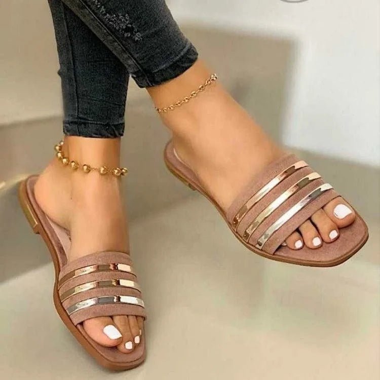 Leisure Simple Style Slippers for Women Fashion Slides Open Toe Sandals Ladies Flat Leather Sandals - SAKLIC