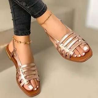 Leisure Simple Style Slippers for Women Fashion Slides Open Toe Sandals Ladies Flat Leather Sandals - SAKLIC