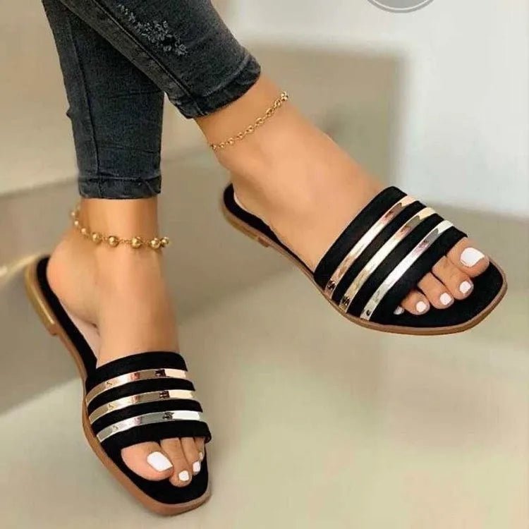 Leisure Simple Style Slippers for Women Fashion Slides Open Toe Sandals Ladies Flat Leather Sandals - SAKLIC