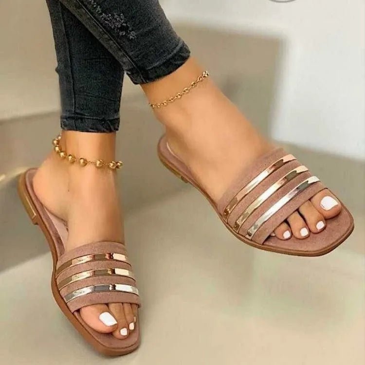 Leisure Simple Style Slippers for Women Fashion Slides Open Toe Sandals Ladies Flat Leather Sandals - SAKLIC