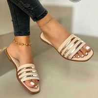 Leisure Simple Style Slippers for Women Fashion Slides Open Toe Sandals Ladies Flat Leather Sandals - SAKLIC