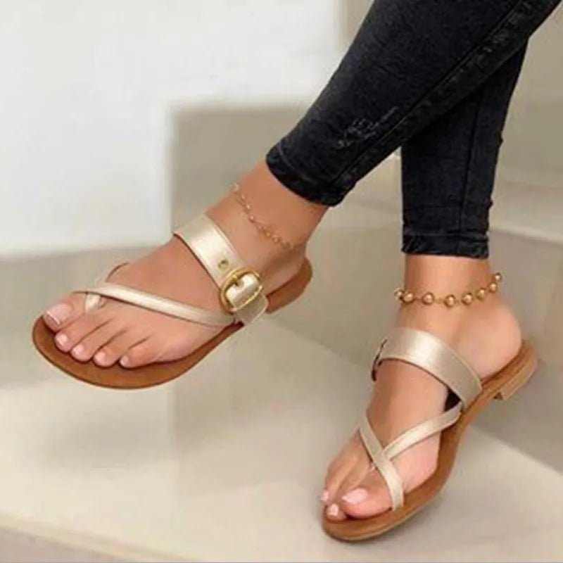 Leisure Simple Style Slippers for Women Fashion Slides Open Toe Sandals Ladies Flat Leather Sandals - SAKLIC