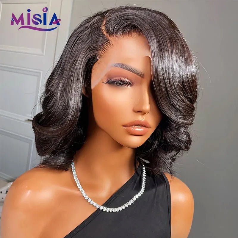 Loose Curly Short BOB Wig Side Part Lace Human Hair Wigs for Women Glueless Body Wave Brazilian Wig Wavy Perruque Cheveux Humain - SAKLIC