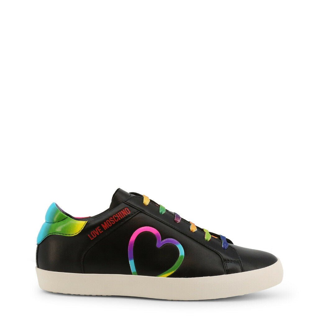 Love Moschino Black Rainbow Sneakers | Colorful Hearts, Comfortable Design - SAKLIC