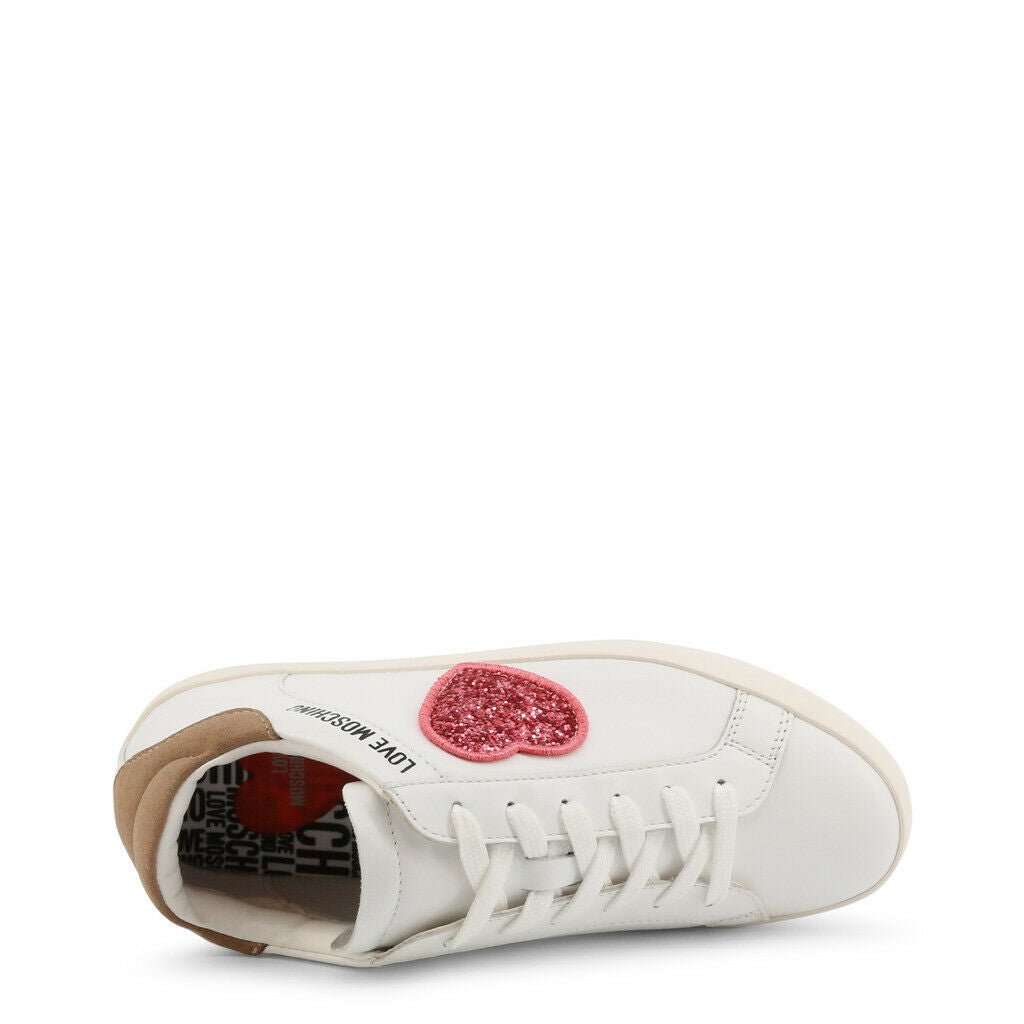 Love Moschino Glitter Heart Sneakers | Leather Lace - Up Shoes - SAKLIC