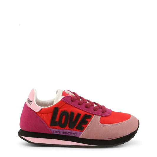 Love Moschino Pink Red Suede Sneakers - Comfortable Logo Shoes with Platform Heel - SAKLIC