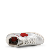 Love Moschino Silver Heart Sneakers | Italian Leather | Red Heart Logo - SAKLIC