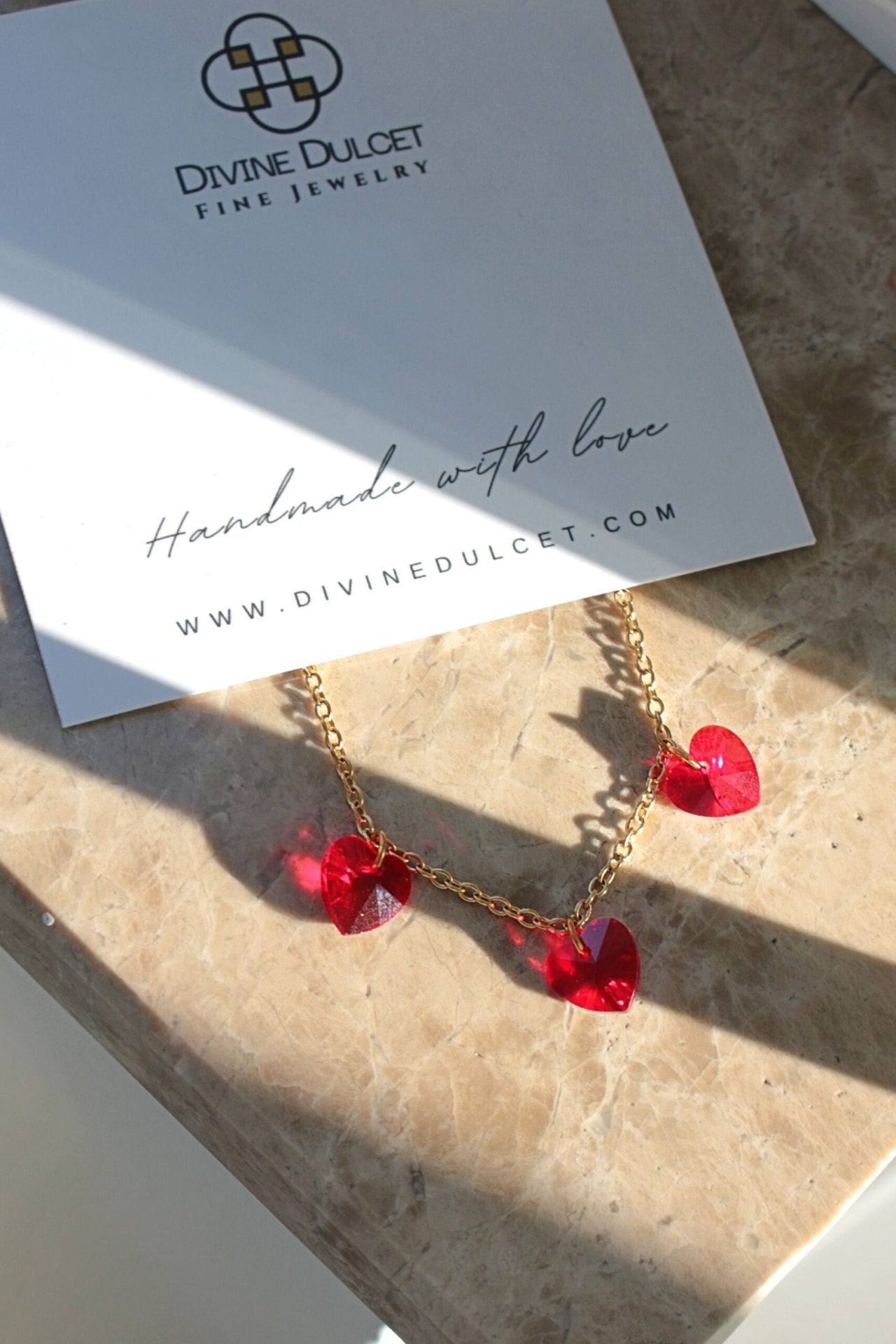 "Love Trilogy" | 3 Red Hearts 24K Necklace - Adorable Love - Inspired Pendant - SAKLIC