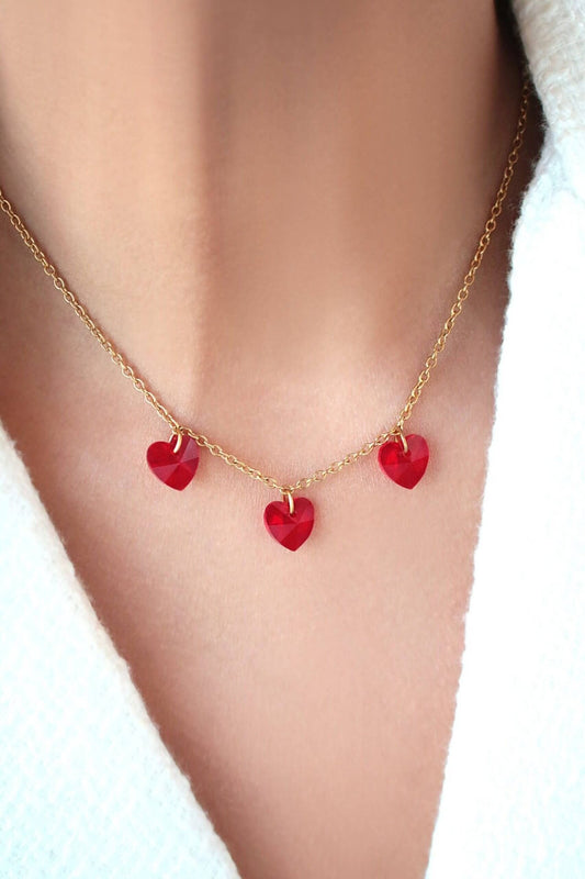 "Love Trilogy" | 3 Red Hearts 24K Necklace - Adorable Love - Inspired Pendant - SAKLIC