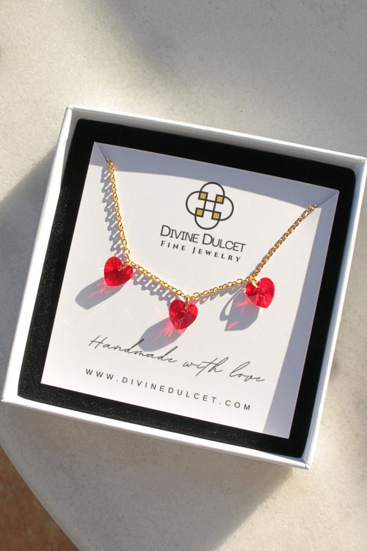 "Love Trilogy" | 3 Red Hearts 24K Necklace - Adorable Love - Inspired Pendant - SAKLIC