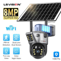 LS VISION 4K 8MP WiFi Solar Camera Dual Lens Dual Screen Battery CCTV Motion Detection Human Auto Tracking Surveillance Cameras - SAKLIC