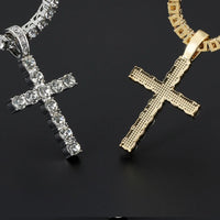 Men Women Hip Hop Cross Pendant Necklace With 4mm Zircon Tennis Chain Iced Out Exquisite Bling Jewelry Fashion Trendy Creative - SAKLIC