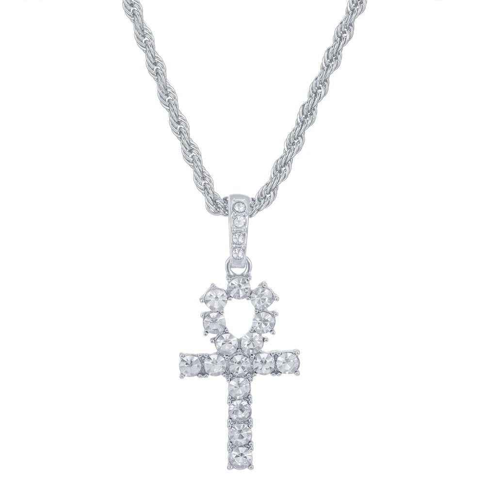 Men Women Hip Hop Cross Pendant Necklace With 4mm Zircon Tennis Chain Iced Out Exquisite Bling Jewelry Fashion Trendy Creative - SAKLIC