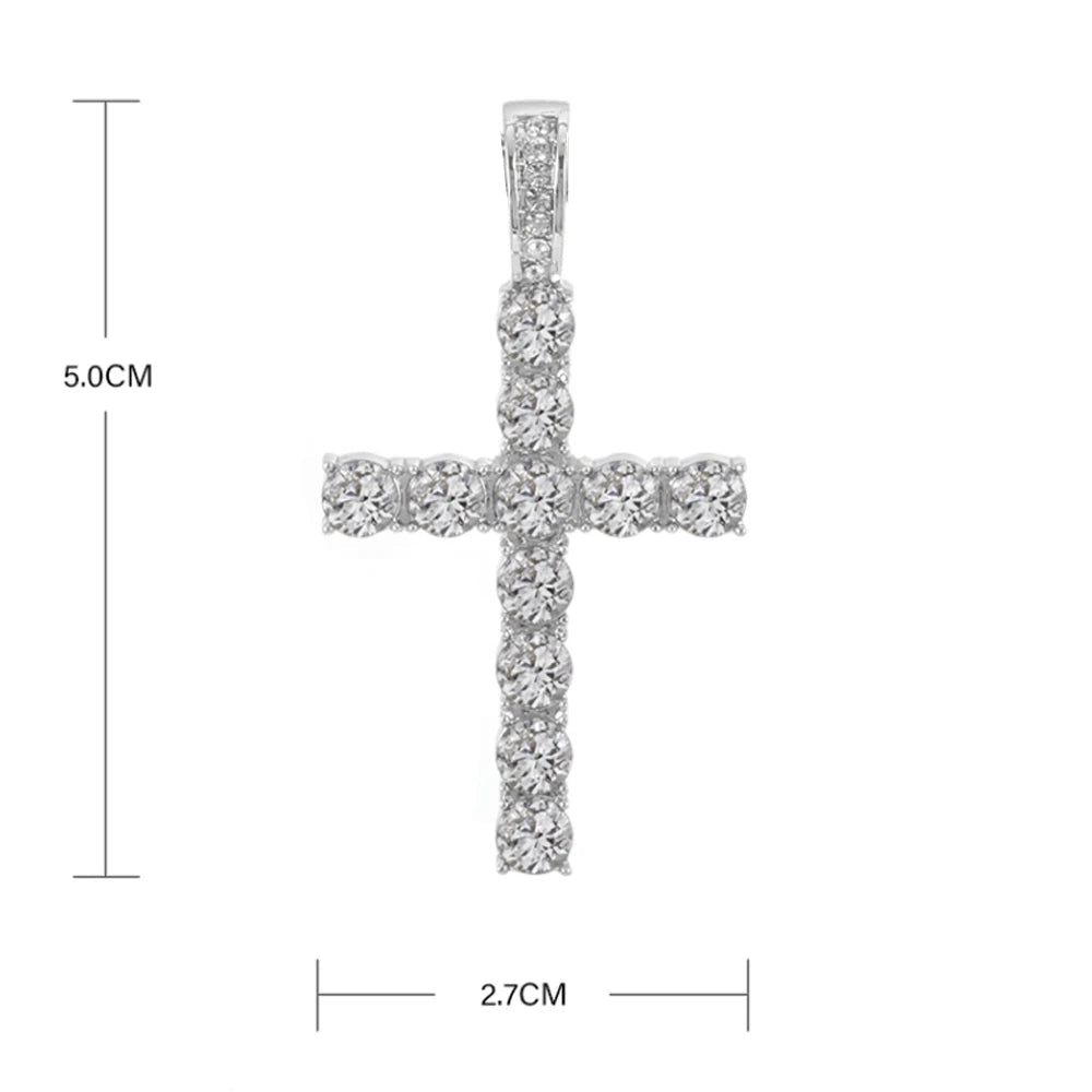 Men Women Hip Hop Cross Pendant Necklace With 4mm Zircon Tennis Chain Iced Out Exquisite Bling Jewelry Fashion Trendy Creative - SAKLIC