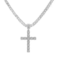 Men Women Hip Hop Cross Pendant Necklace With 4mm Zircon Tennis Chain Iced Out Exquisite Bling Jewelry Fashion Trendy Creative - SAKLIC