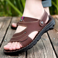 New arrival hot sale Men's Sandals Non - slip Genuine Leather Sandals Soft Slippers Flat For Mens Casual Shoes Sandalias MSA581 - SAKLIC