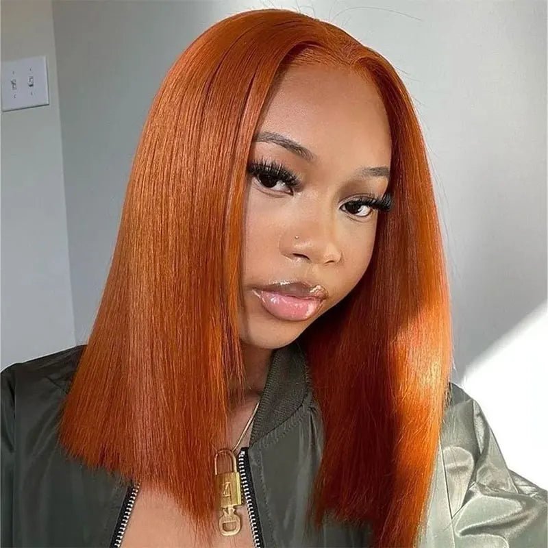 Orange Ginger Lace Front Human Hair Wigs for Women 13x4 Glueless Short Bob Wigs Straight Lace Frontal Wig Cheveux Humains - SAKLIC