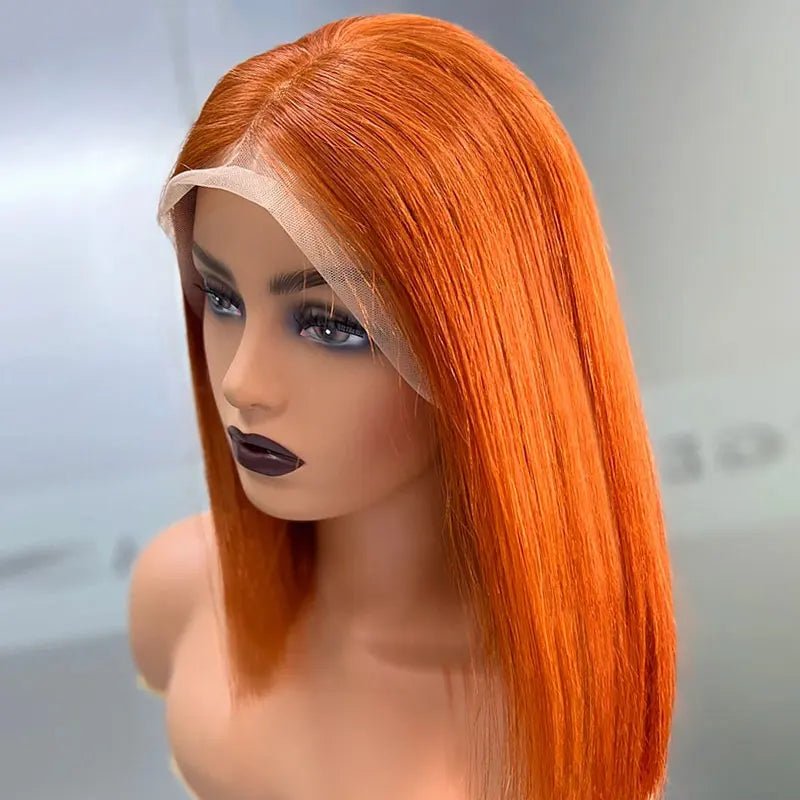 Orange Ginger Lace Front Human Hair Wigs for Women 13x4 Glueless Short Bob Wigs Straight Lace Frontal Wig Cheveux Humains - SAKLIC