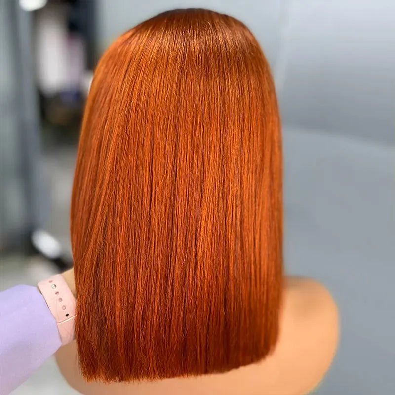 Orange Ginger Lace Front Human Hair Wigs for Women 13x4 Glueless Short Bob Wigs Straight Lace Frontal Wig Cheveux Humains - SAKLIC