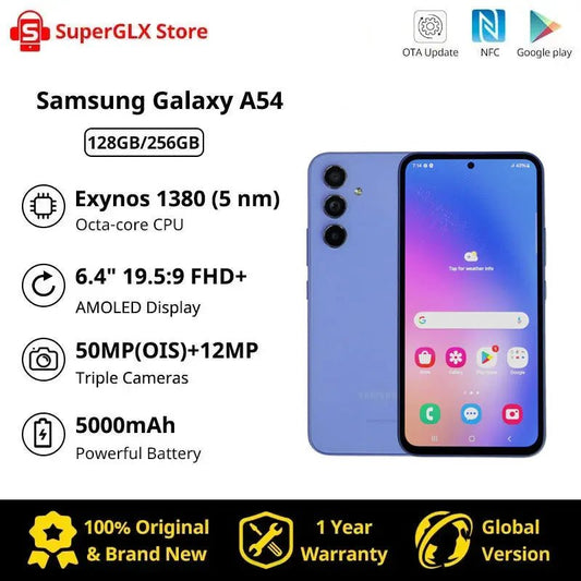 Original New Samsung Galaxy A54 Samsung a54 5G Exynos 1380 6.4" FHD+ Super AMOLED Triple 50MP Camera 5000mAh 25W Fast Charging - SAKLIC