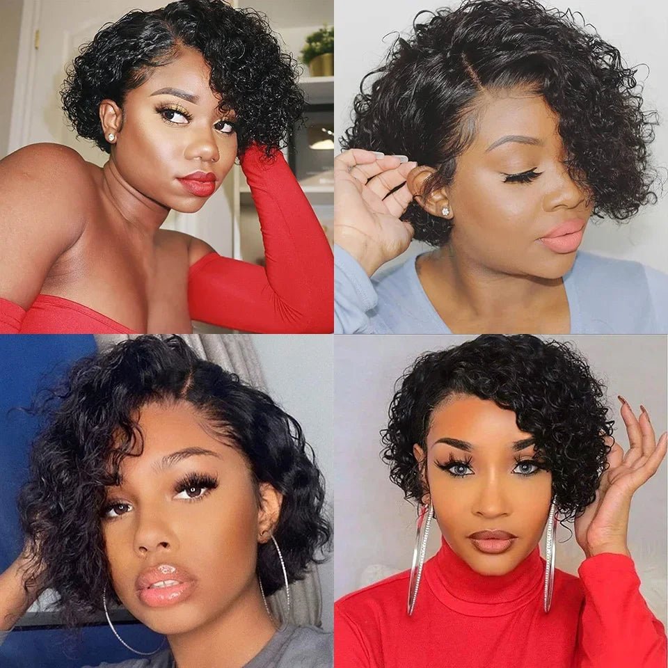 Pixie Cut Wig Human Hair Wigs for Women Glueless Curly Side Part Lace BOB Wig Clearance Perruque Cheveux Humain - SAKLIC