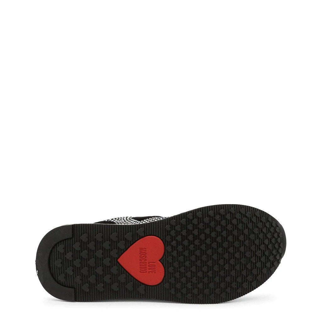 Rhinestone Heart Sneakers - Black | Comfy Platform Heel | Love Moschino - SAKLIC