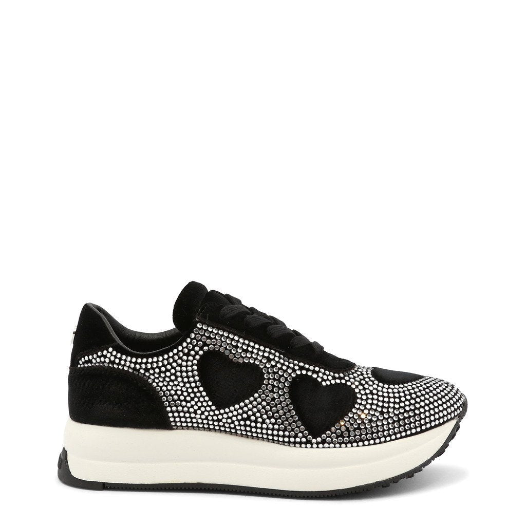 Rhinestone Heart Sneakers - Black | Comfy Platform Heel | Love Moschino - SAKLIC