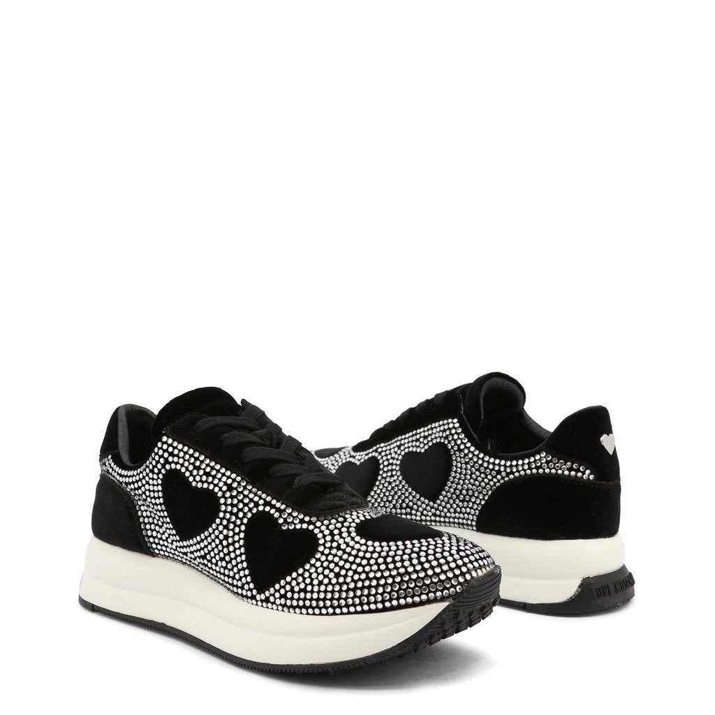 Rhinestone Heart Sneakers - Black | Comfy Platform Heel | Love Moschino - SAKLIC