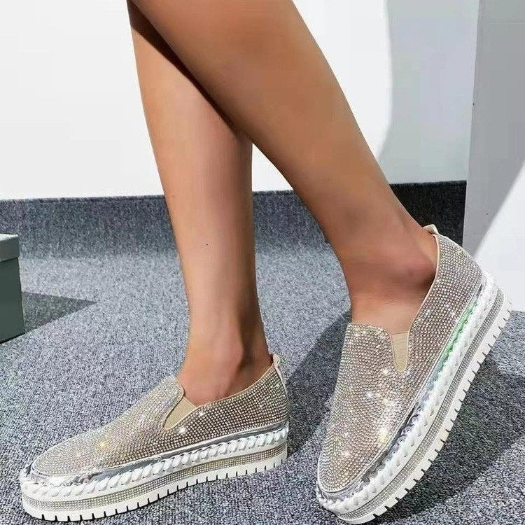 Rhinestone thick - soled slip - on shoes for foreign trade large - size single shoes casual loafers for women - SAKLIC