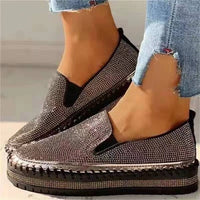 Rhinestone thick - soled slip - on shoes for foreign trade large - size single shoes casual loafers for women - SAKLIC