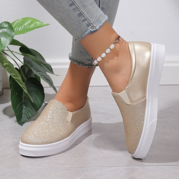 Round Toe Flat Shoes With Sequined Loafers Walking Shoes Women - SAKLIC