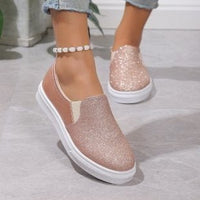 Round Toe Flat Shoes With Sequined Loafers Walking Shoes Women - SAKLIC