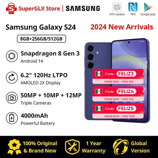 Samsung Galaxy S24 Snapdragon 8 Gen 3 6.2" 120Hz AMOLED 2X Display 50MP Triple Camera Android14 Samsung S24 AI Smartphone 2024 - SAKLIC