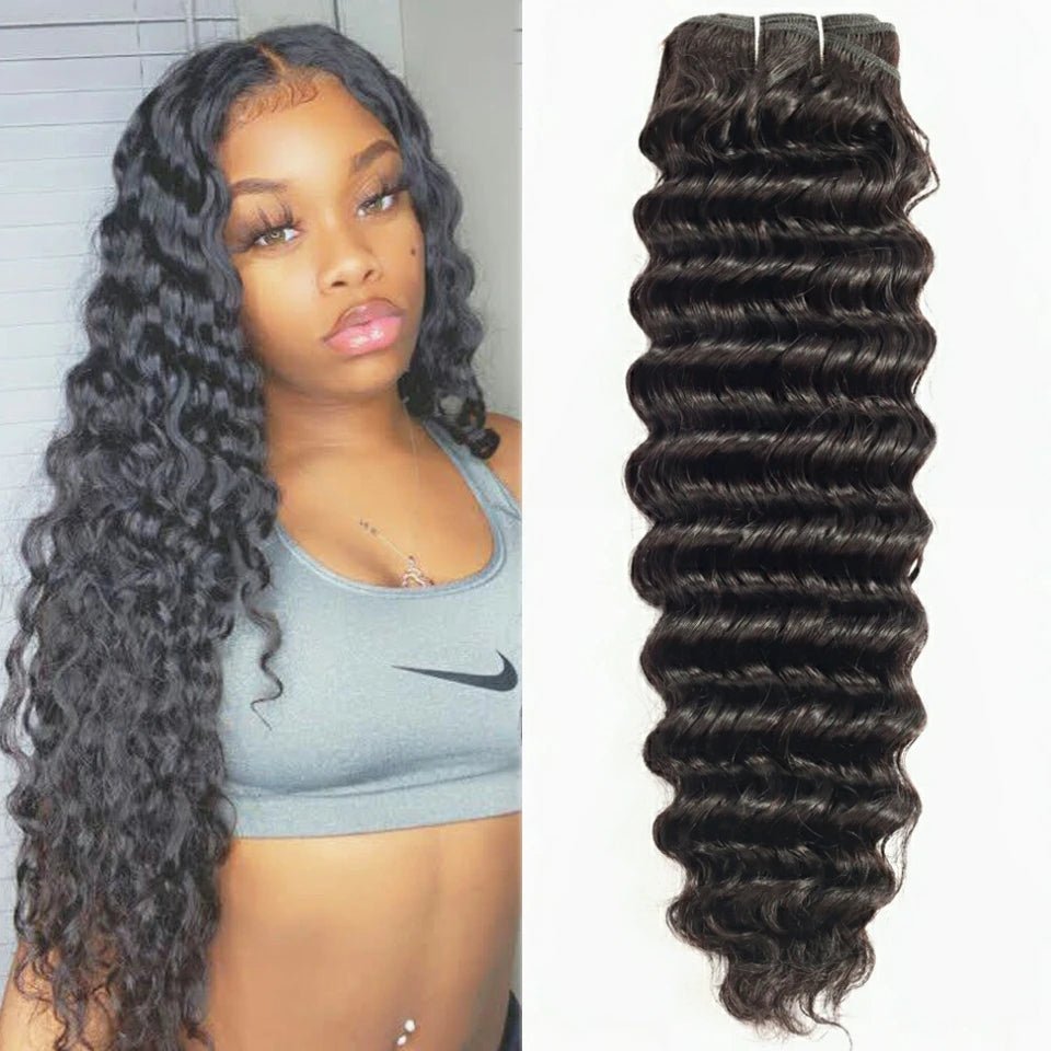 Sapphire Deep Wave Cheveux Humain Brazilian Human Hair Bundle Deal Unprocessed Remy Hair Bundle Curly Hair Extension Double Weft - SAKLIC