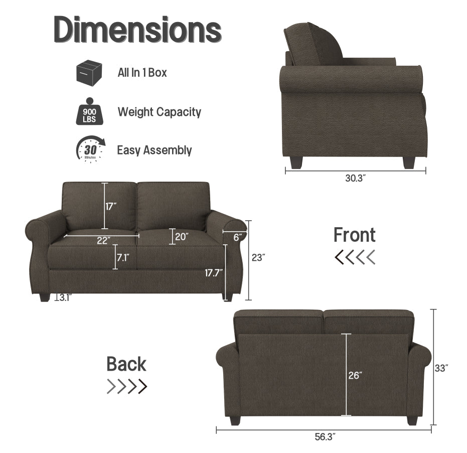 Sofa with Solid Wood Frame,, Comfy Sofa Couch with Extra Deep Seats, Modern 2 Seater Sofa, for Living Room Apartment Lounge - SAKLIC