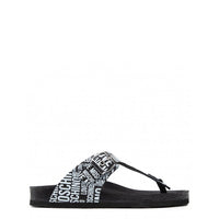 Stylish Love Moschino Logo Flip Flop Sandals - Black & White - SAKLIC