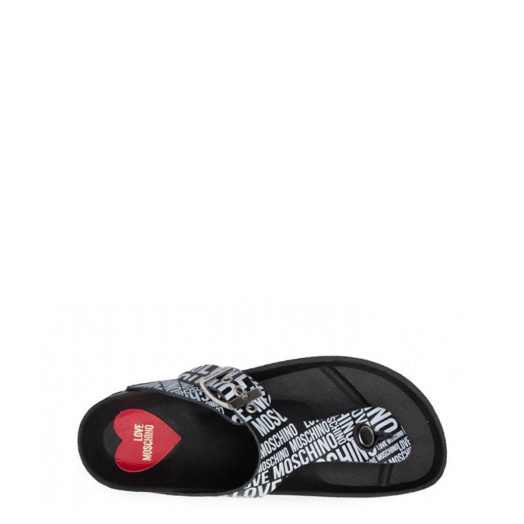 Stylish Love Moschino Logo Flip Flop Sandals - Black & White - SAKLIC