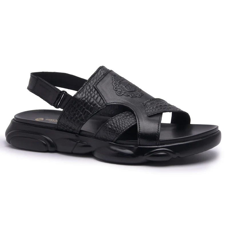 Summer Men's Fashion Buckle Strap Slipper Casual Sandals Beach Shoes Outdoor Slippers Soft Sole Genuine Leather Sandal Men - SAKLIC