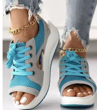 Summer Women Sandales Fashion Shoes Casual Flat Peep Toe Contrast Paneled Cutout Lace - up Muffin Sandals Platform Sport Sandalias - SAKLIC