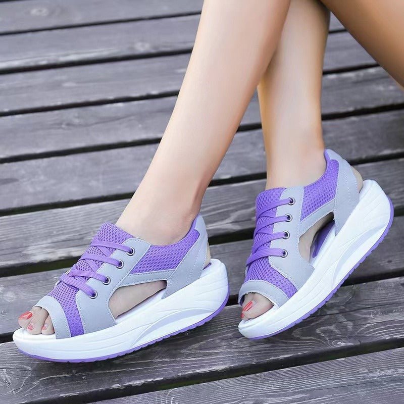 Summer Women Sandales Fashion Shoes Casual Flat Peep Toe Contrast Paneled Cutout Lace - up Muffin Sandals Platform Sport Sandalias - SAKLIC