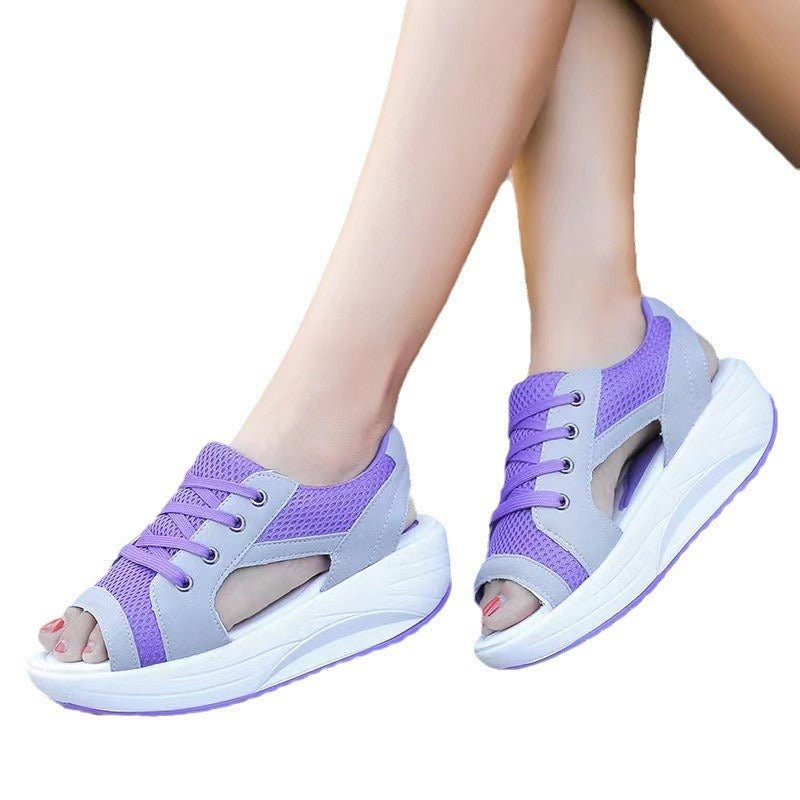 Summer Women Sandales Fashion Shoes Casual Flat Peep Toe Contrast Paneled Cutout Lace - up Muffin Sandals Platform Sport Sandalias - SAKLIC