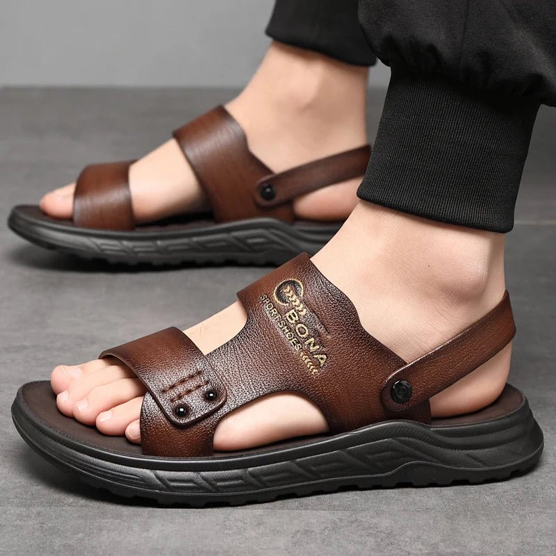 Super fiber leather sandals for men in summer 2024, latex pad dual - purpose beach shoes for men, casual soft sole, anti slip, ext - SAKLIC