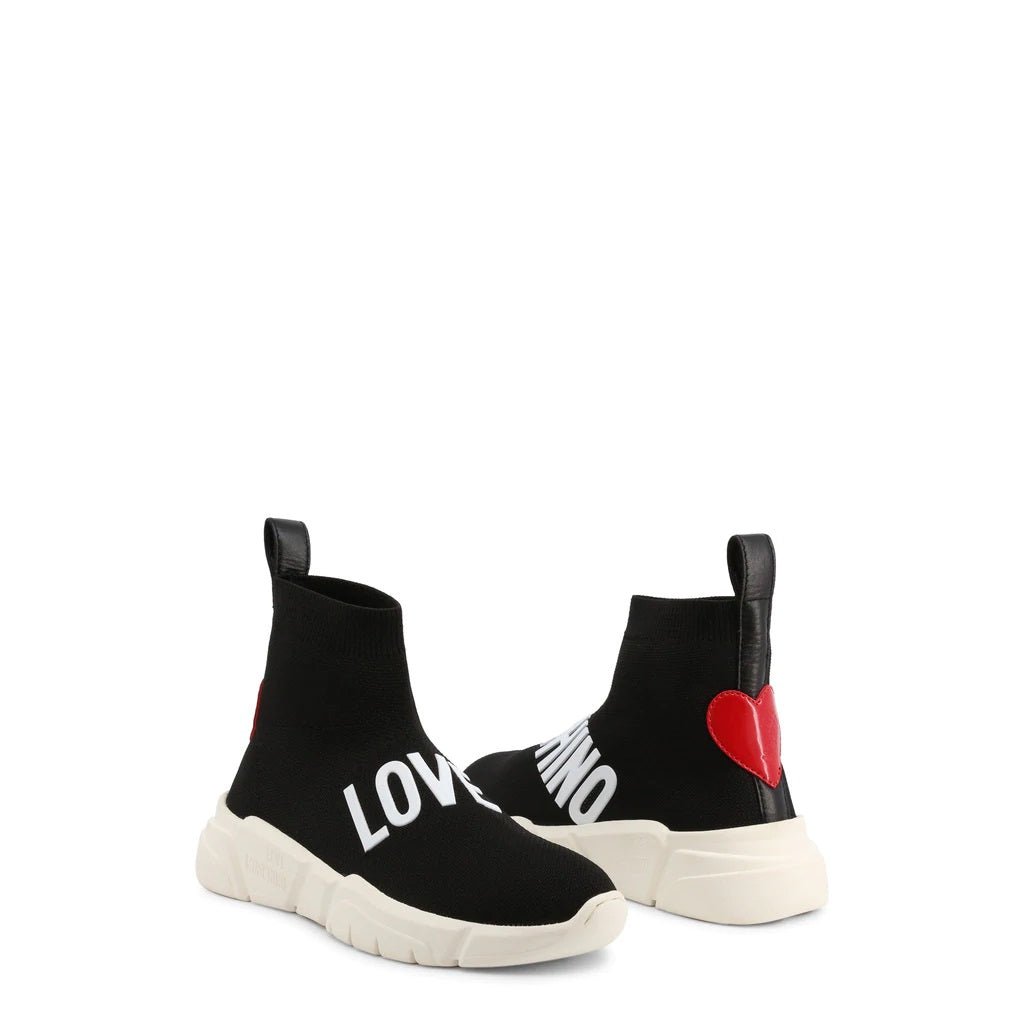 Trendy Love Moschino High Top Sock Sneakers in Black with Red Heart - SAKLIC